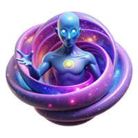 wonderful contemporary A vibrant, swirling vortex of cosmic energy giving birth to a humanoid deity with constellations for skin, illuminated by nebulae, in a psychedelic style detailed png