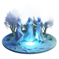 dramatic contemporary A group of ethereal spirits dancing in a moonlit forest glade, bathed in soft, blue light, in a romantic, Pre-Raphaelite style original png