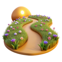 serene abstract A winding dirt path through a field of wildflowers, golden hour lighting, pastoral style detailed png