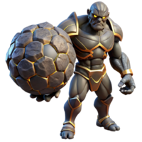 magnificent rustic A powerful titan with rock-like skin and glowing fissures, holding a giant boulder. Dramatic, high-contrast lighting. Epic Fantasy style high resolution png