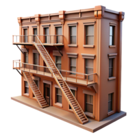 serene rustic A fire escape zigzagging down the side of a brownstone building, warm afternoon light, detailed architectural rendering, realistic style high resolution png