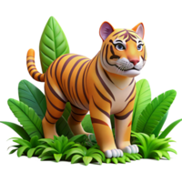 impressive abstract A powerful tiger prowling through the jungle, its stripes vivid against the green foliage, depicted in a fierce, realistic style exclusive png