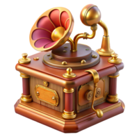serene abstract A steampunk music box, ornate and detailed, playing a melancholic tune, soft, warm lighting, vintage style premium png