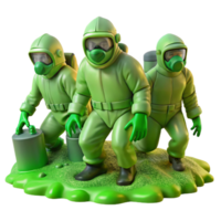 impressive abstract A group of figures in protective suits exploring a contaminated zone, eerie green lighting, biohazard style, realistic rendering, detailed textures professional png