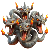 beautiful classic A colossal hydra with nine snarling heads, each dripping venom, lit by infernal flames, in a gritty realism style professional png