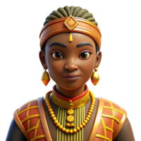 vibrant abstract Portrait of a person wearing traditional African attire, adorned with vibrant patterns and intricate beadwork, lit by warm, golden light, in a celebratory style premium png