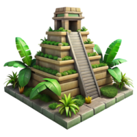 elegant creative A Mayan pyramid temple overgrown with jungle vegetation, dramatic lighting, ancient civilization. Archaeological, historical, realistic rendering original png