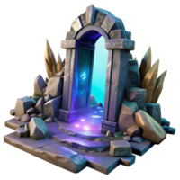 impressionante criativo uma místico portal cintilante com iridescente luz abertura no meio antigo ruínas, dentro uma dramático, fantasia arte estilo original png