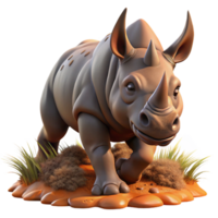 stunning contemporary A powerful rhinoceros charging through the bush, its thick hide covered in mud, depicted in an intense, action-packed style professional png