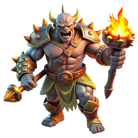 dramatic minimalist A fearsome orc chieftain with heavy armor and a spiked club, roaring in triumph, illuminated by a dramatic, fiery light. Dark fantasy, hyperrealistic, dynamic pose, 8k authentic png