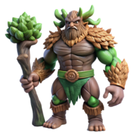 magnificent minimalist A powerful giant with tree-like skin and a massive club, standing in a forest clearing, illuminated by the bright sunlight. Epic fantasy style genuine png