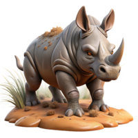 impressive classic A powerful rhinoceros charging through the bush, its thick hide covered in mud, depicted in an intense, action-packed style premium png