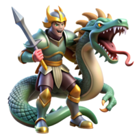 elegant modern A courageous knight in shining armor, battling a fearsome hydra. Dramatic, dynamic lighting. Heroic fantasy style detailed png