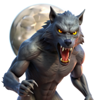 elegant traditional A fierce werewolf with glowing eyes and sharp claws, howling at the full moon. Dark, dramatic lighting, horror fantasy style high resolution png