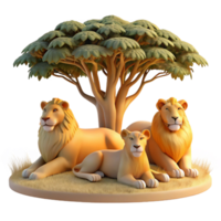 serene modern A regal lion pride resting beneath the shade of an acacia tree, bathed in the warm golden light of late afternoon, in a photorealistic style premium png
