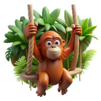 extraordinary vintage A curious orangutan swinging through the trees, jungle setting, natural lighting high resolution png