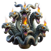 dramatic modern A powerful hydra with nine serpentine heads, each emitting a different colored flame, against a backdrop of swirling smoke. Dramatic, chiaroscuro lighting. Baroque style authentic png