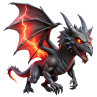 serene vintage A majestic, black dragon with glowing red eyes soaring through a storm-wracked sky. Illuminated by lightning strikes, rendered in a epic fantasy art style 4K png