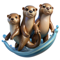 impressive modern A group of playful otters frolicking in the water, their fur sleek and wet, rendered in a lively, dynamic style authentic png