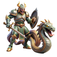 elegant vintage A courageous knight in shining armor, battling a fearsome hydra. Dramatic, dynamic lighting. Heroic fantasy style 4K png
