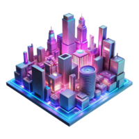 dramatic creative A futuristic city skyline composed entirely of circuit boards and wires, illuminated by neon pink and blue lights, cyberpunk style 4K png