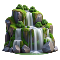 elegant rustic A cascading waterfall tumbling over smooth, moss-covered rocks, long exposure photography style, diffused natural light original png