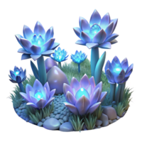 stunning traditional A field of blooming, crystalline flowers, emitting a soft, bioluminescent glow, illuminated by a cool, moonlight-like glow, in a surreal, botanical style original png