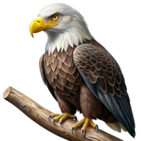 dramatic creative A regal bald eagle perched on a branch, with intense gaze, dramatic lighting, painted in a photorealistic style high resolution png
