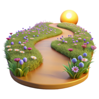dramatic traditional A winding dirt path through a field of wildflowers, golden hour lighting, pastoral style high quality png