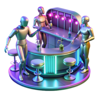 impressive creative A futuristic bar scene with holographic dancers and patrons with cybernetic implants, in a vibrant, art deco style authentic png