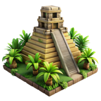 impressive abstract A Mayan pyramid temple overgrown with jungle vegetation, dramatic lighting, ancient civilization. Archaeological, historical, realistic rendering high quality png