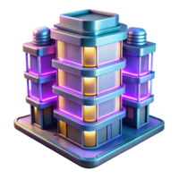 extraordinary modern A futuristic apartment building with holographic balconies and glowing windows, reflected in a rain-slicked street, in a vibrant, art deco style high quality png
