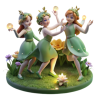 impressive vintage A group of playful forest nymphs dancing in a moonlit glade, adorned with flowers and glowing moss. Soft, ethereal lighting. Pre-Raphaelite style high quality png