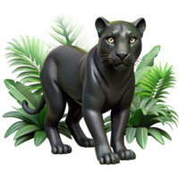 serene traditional A sleek black panther prowling through dense jungle foliage, dappled sunlight creating dramatic shadows. Photorealistic style with sharp focus detailed png