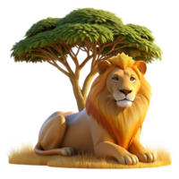 stunning modern A regal lion pride resting beneath the shade of an acacia tree, bathed in the warm golden light of late afternoon, in a photorealistic style premium png