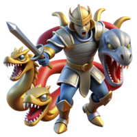 extraordinary minimalist A courageous knight in shining armor battles a fearsome hydra. Dynamic, action-packed lighting. Comic book style original png
