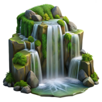extraordinary minimalist A cascading waterfall tumbling over smooth, moss-covered rocks, long exposure photography style, diffused natural light authentic png