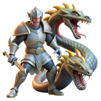 wonderful traditional A courageous knight in shining armor, battling a fearsome hydra. Dramatic, dynamic lighting. Heroic fantasy style original png