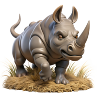 beautiful classic A powerful rhinoceros charging through the bush, its thick hide covered in mud, depicted in an intense, action-packed style high quality png