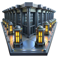 beautiful contemporary A futuristic prison with rows of cells and flickering lights, oppressive atmosphere, dark, gritty style, realistic rendering original png