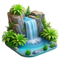 vibrant modern A cascading waterfall plunging into a crystal-clear pool, surrounded by lush green ferns, with a romantic, landscape painting style authentic png