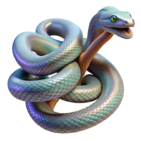 extraordinary abstract A slithering snake with iridescent scales, coiled around a tree branch, its tongue flicking out. Detailed, realistic rendering authentic png