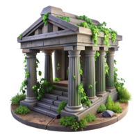 Ruined ancient temple, overgrown with vines, dramatic lighting, mysterious style png