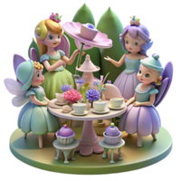 extraordinary modern A whimsical tea party hosted by a group of fairies in a flower garden. Soft, dappled sunlight. Victorian fairy painting style original png