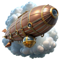 wonderful rustic A steampunk zeppelin, soaring through the clouds, intricate details, bright sunlight, majestic style professional png
