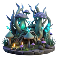 serene abstract A corrupted forest teeming with twisted, thorny vines and glowing mushrooms, illuminated by an eerie, bioluminescent light. Rendered in a dark, fantasy art style exclusive png