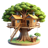 serene contemporary A treehouse built into a giant sequoia tree, with wooden walkways and balconies, sunlight filtering through the leaves. Fantasy art, nature-inspired, whimsical style authentic png