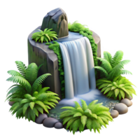stunning abstract A cascading waterfall surrounded by lush green ferns, long exposure photography, serene atmosphere high quality png