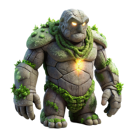 serene rustic An ancient, crumbling stone golem, covered in moss and vines, lit by a single beam of light. Surreal, dark fantasy style professional png