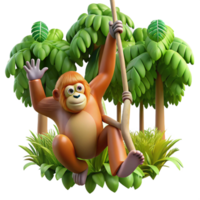 stunning classic A orangutan swinging through the trees, lush rainforest setting, agile and acrobatic detailed png